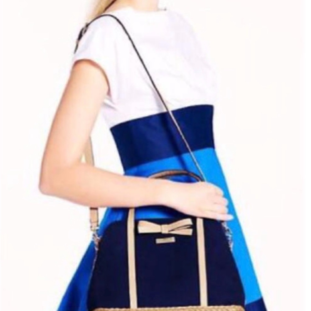 Kate Spade Handbag Crossbody Bag Dark Blue Denim Rope Leather Accents - Picture 7 of 7